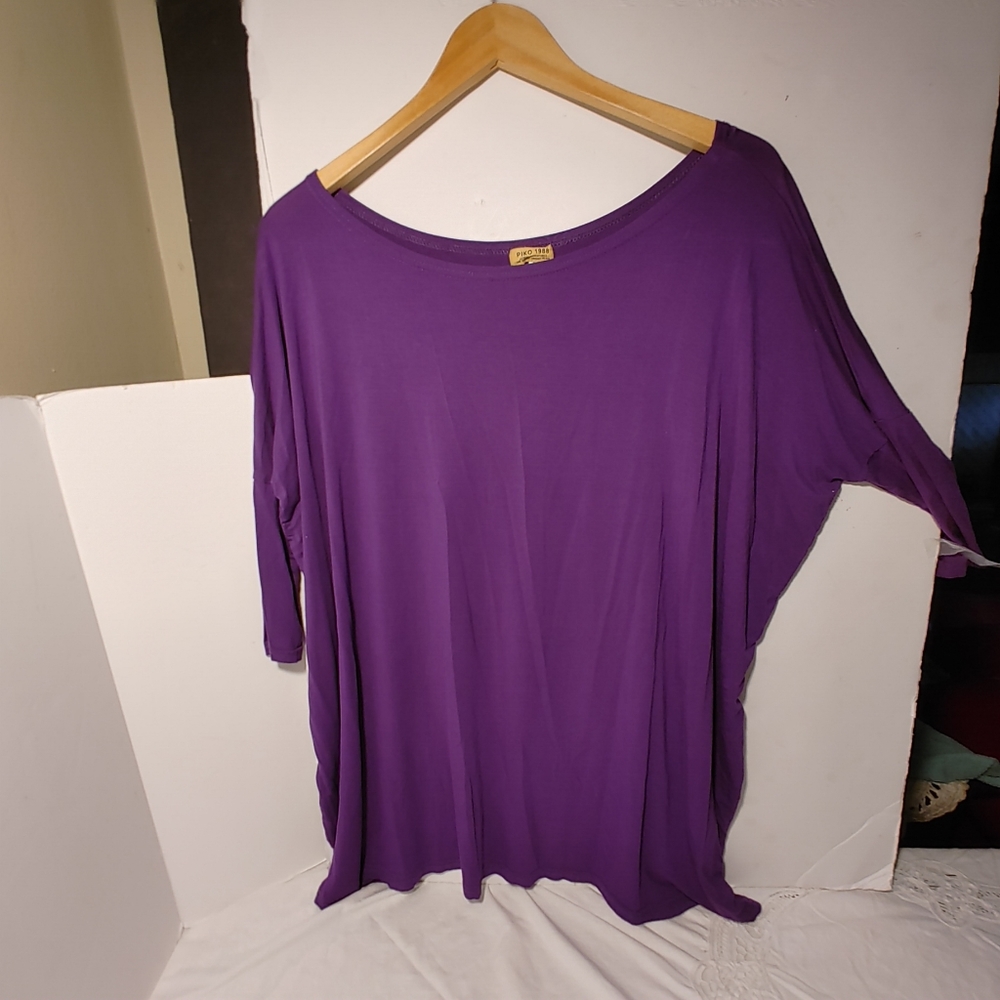 Ladies Top Purple Loose Fit Piko 1988 Size Large